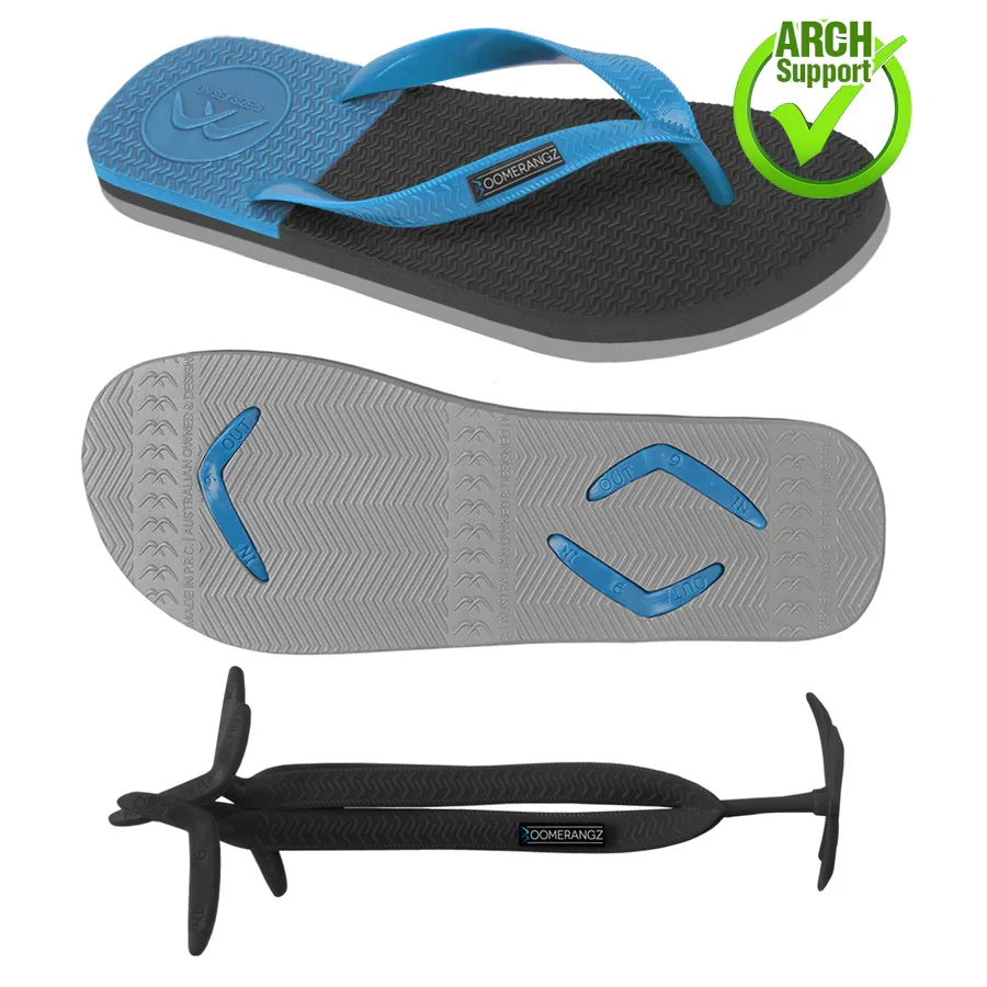 Boomerangz Regular Black/ Grey/ Blue Thongs + Additional Straps - Image 5