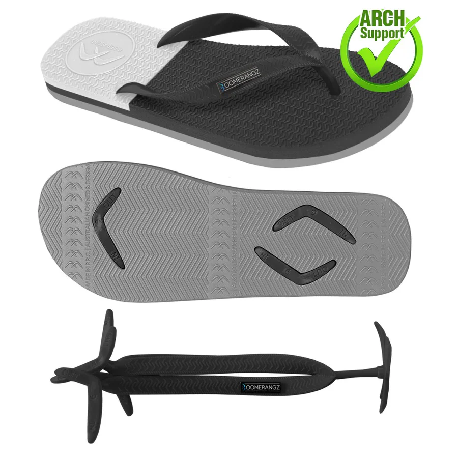 Boomerangz Regular Black/ Grey/ White Thongs + Additional Straps