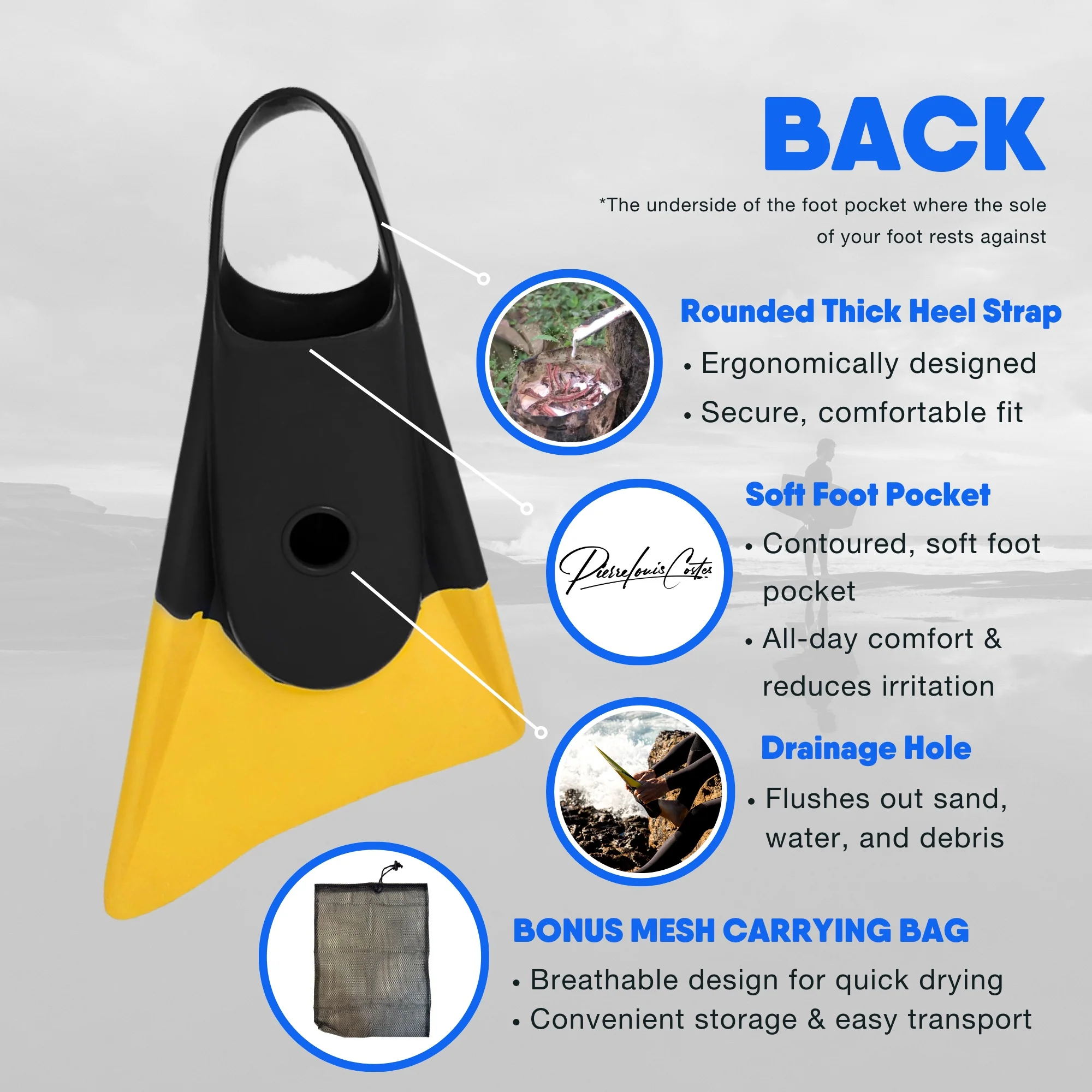 Churchill Makapuu V2 Fins - PLC Black/ Yellow - Image 4
